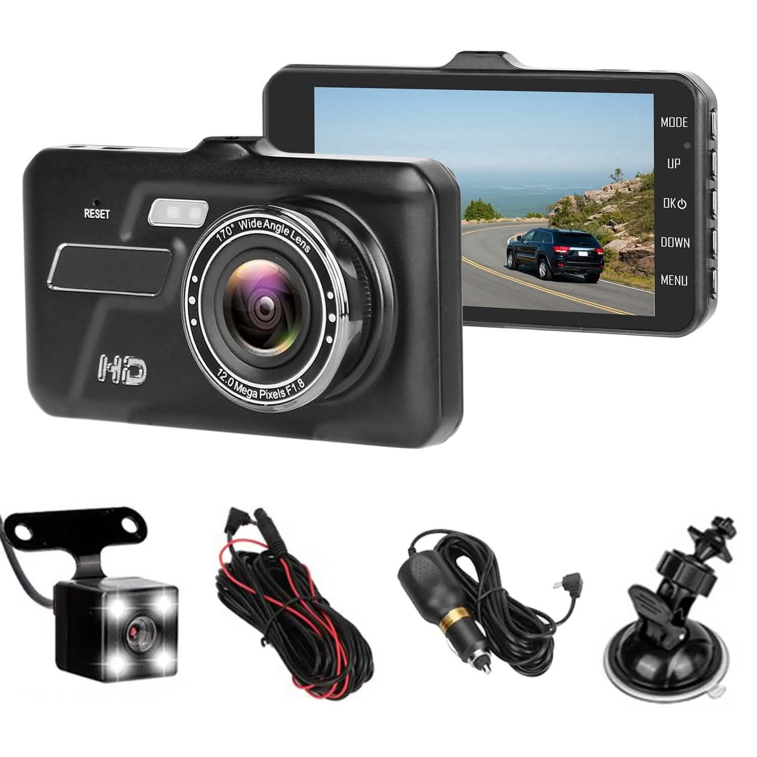 1080P 4-Inch Touch Screen Dual Dash Cam Automotive - Tophatter Daily Deals