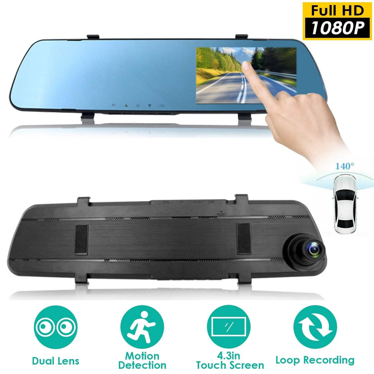 1080P Car DVR 4.3inches Dash Cam with 140° Angle Loop Recording Automotive - Tophatter Daily Deals
