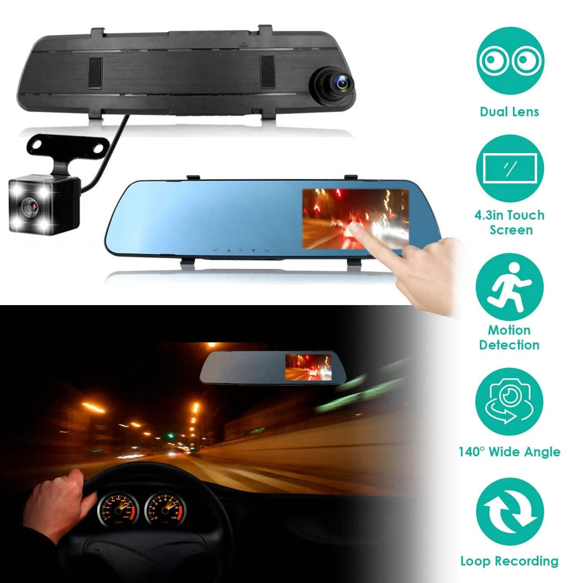 1080P Car DVR 4.3inches Dash Cam with 140° Angle Loop Recording Automotive - Tophatter Daily Deals