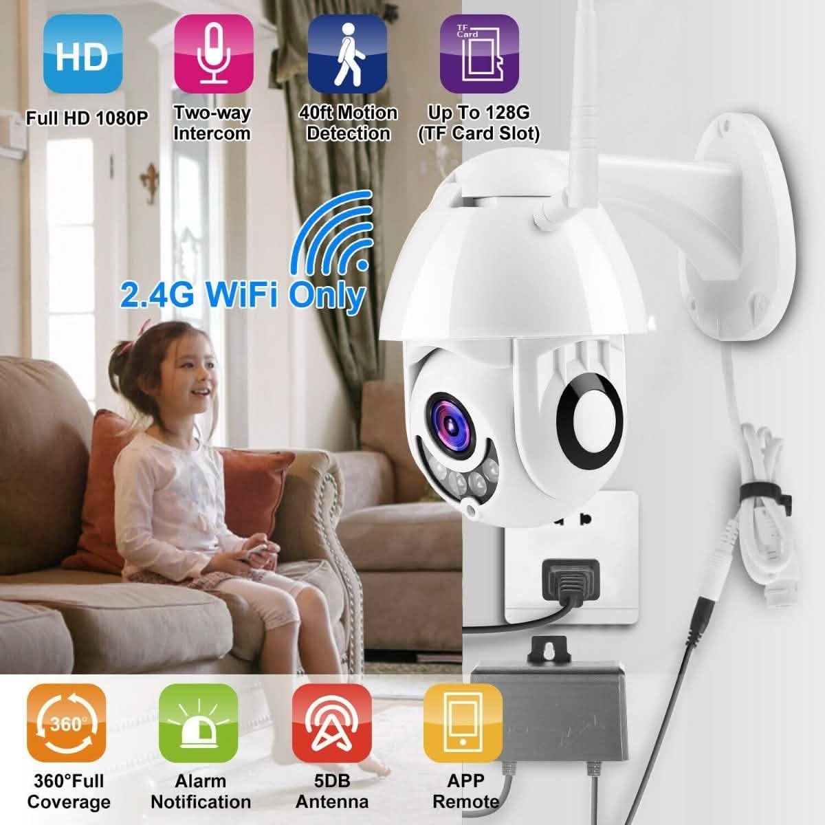 1080P FHD WiFi IP Camera Two-Way Smart Home & Security - Tophatter Daily Deals