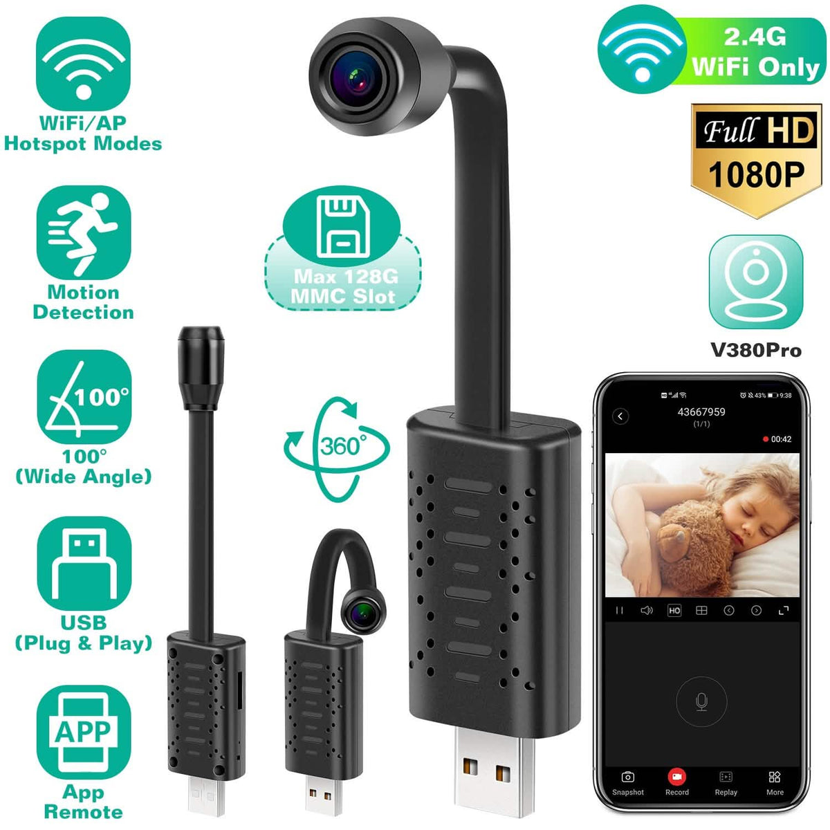 1080P HD Mini USB IP Camera Motion Detection Smart Home & Security - Tophatter Daily Deals