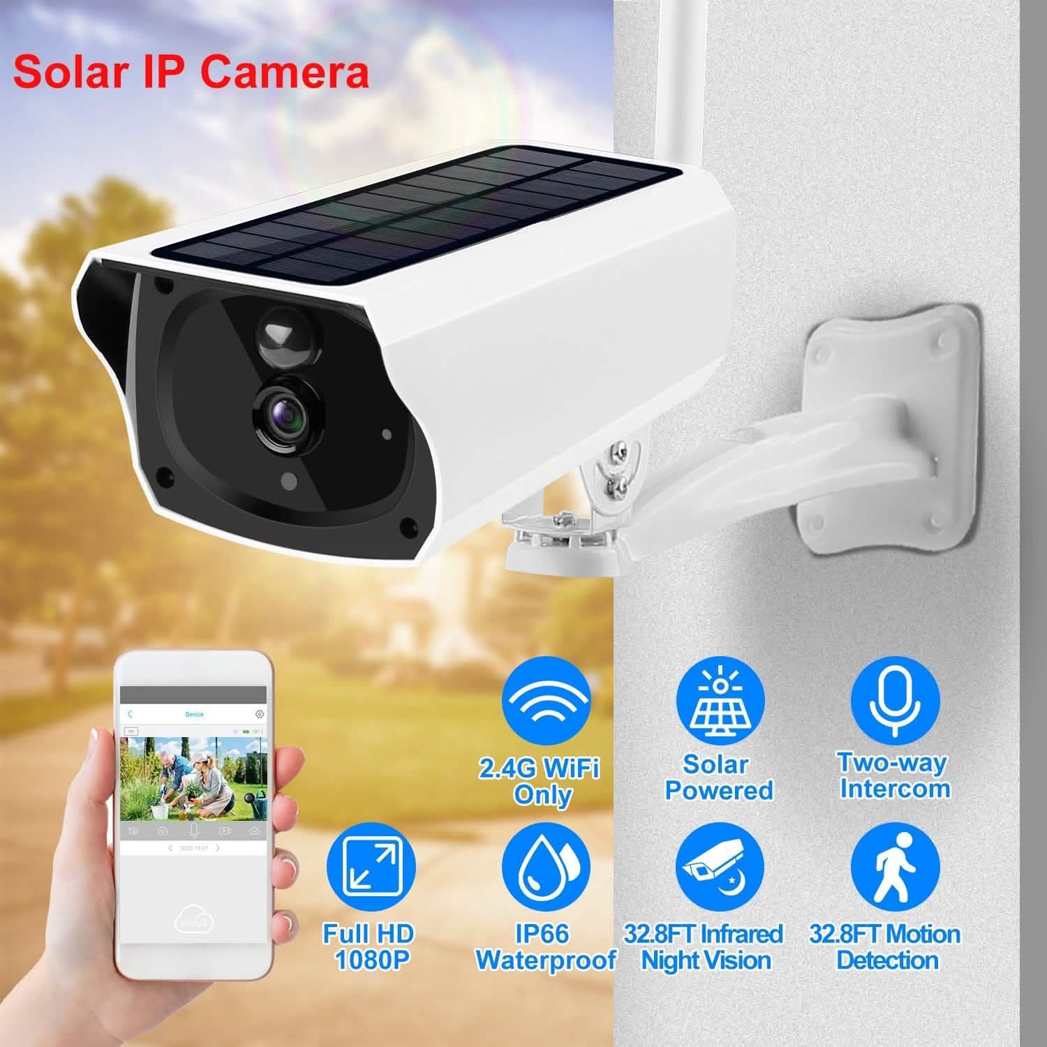 1080P Solar Powered Wifi IP Camera Smart Home & Security - Tophatter Daily Deals