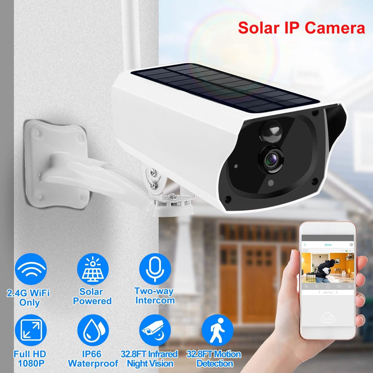 1080P Solar Powered Wifi IP Camera Smart Home & Security - Tophatter Daily Deals
