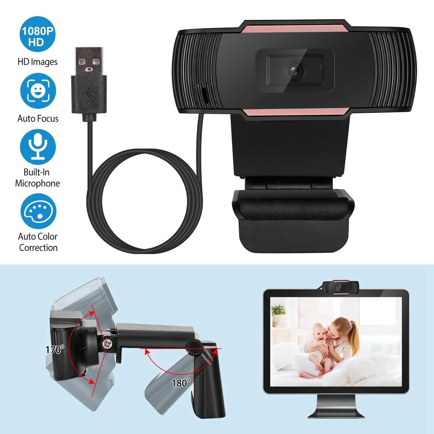 1080P USB Webcam 170 Degree Vertical Adjustment with Clip Computer Accessories - Tophatter Daily Deals