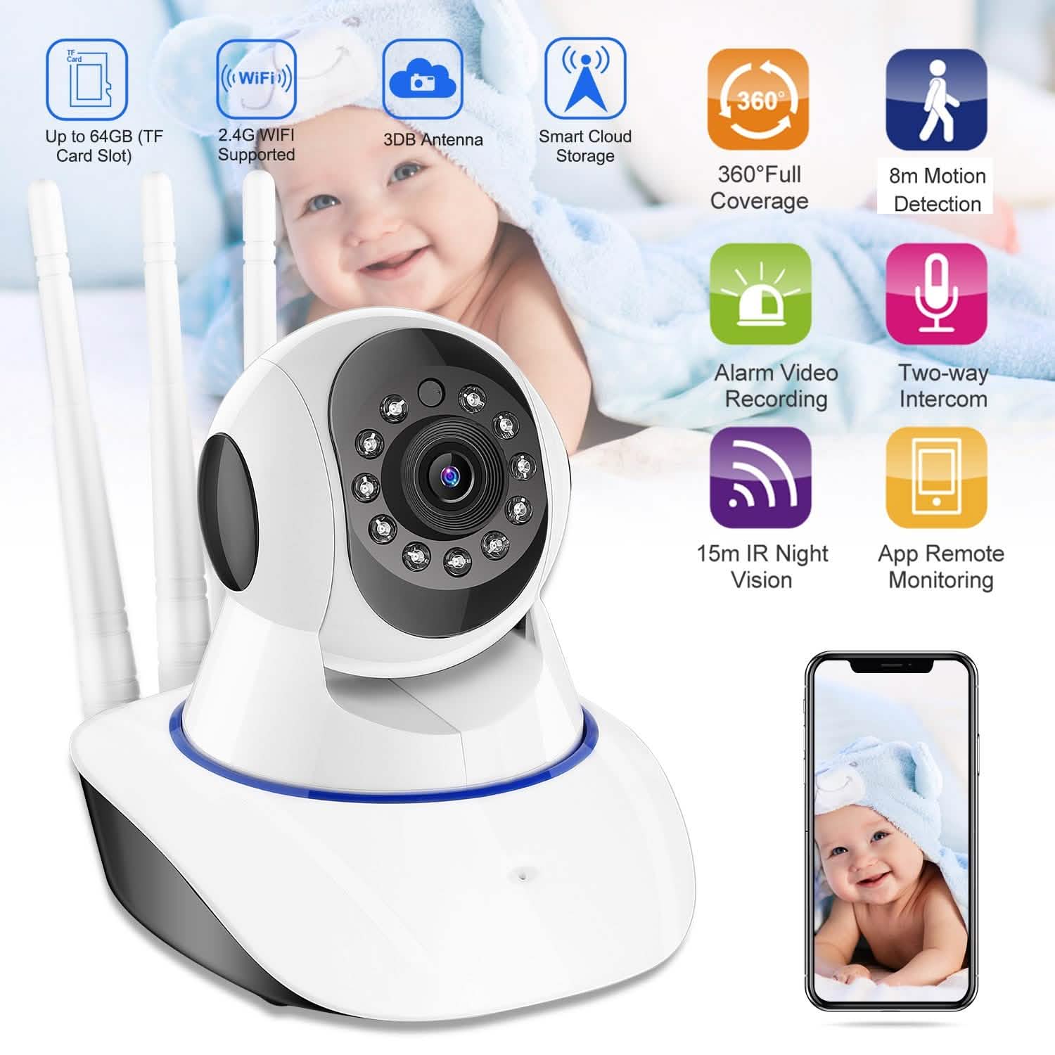 1080P WiFi IP Camera Motion Detection IR Night Vision Camcorder Smart Home & Security - Tophatter Daily Deals