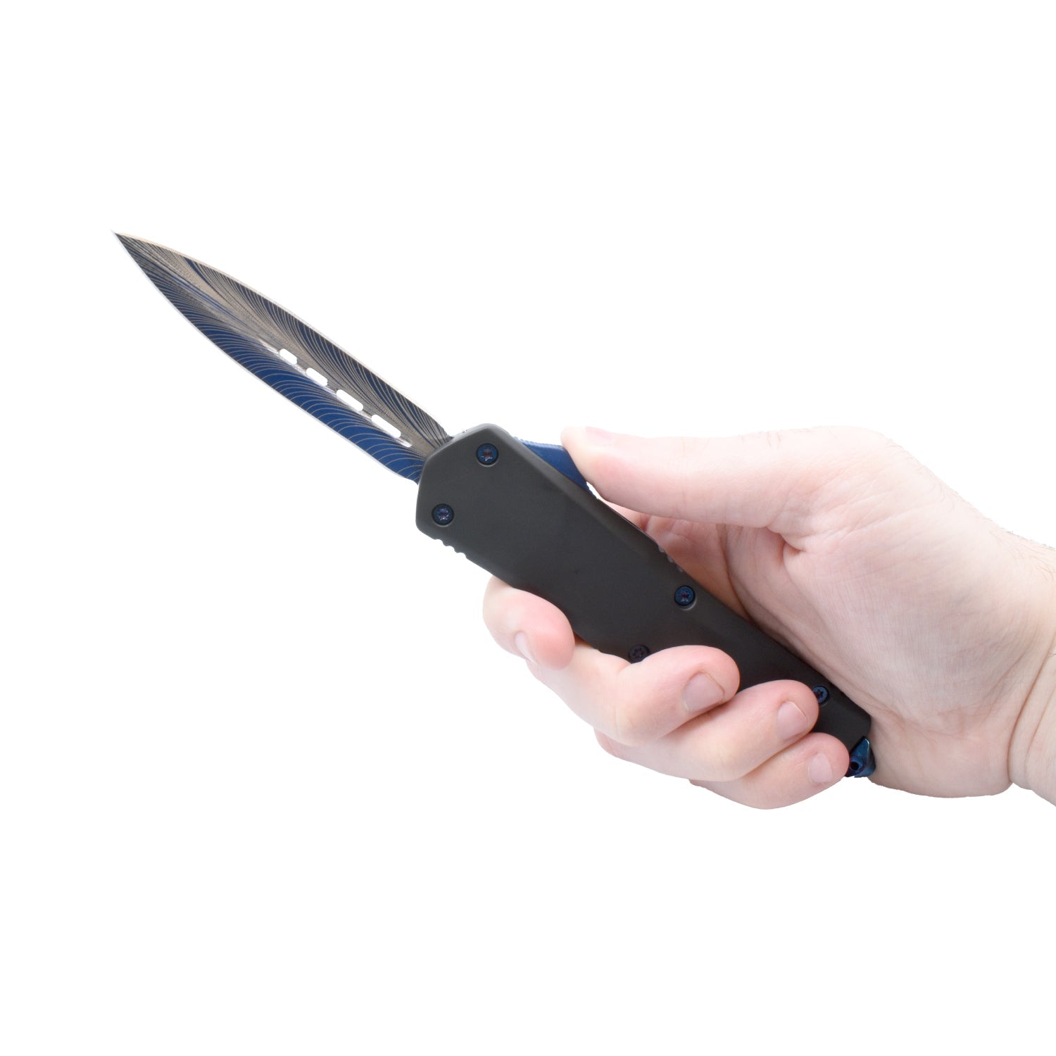Double Edge Damascus Automatic OTF Knife w/ Belt Clip Knife - Tophatter Daily Deals