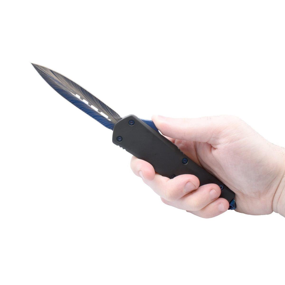 Double Edge Damascus Automatic OTF Knife w/ Belt Clip Knife - Tophatter Daily Deals