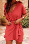 Ruched Half Button Mini Dress Casual Dresses - Tophatter Daily Deals