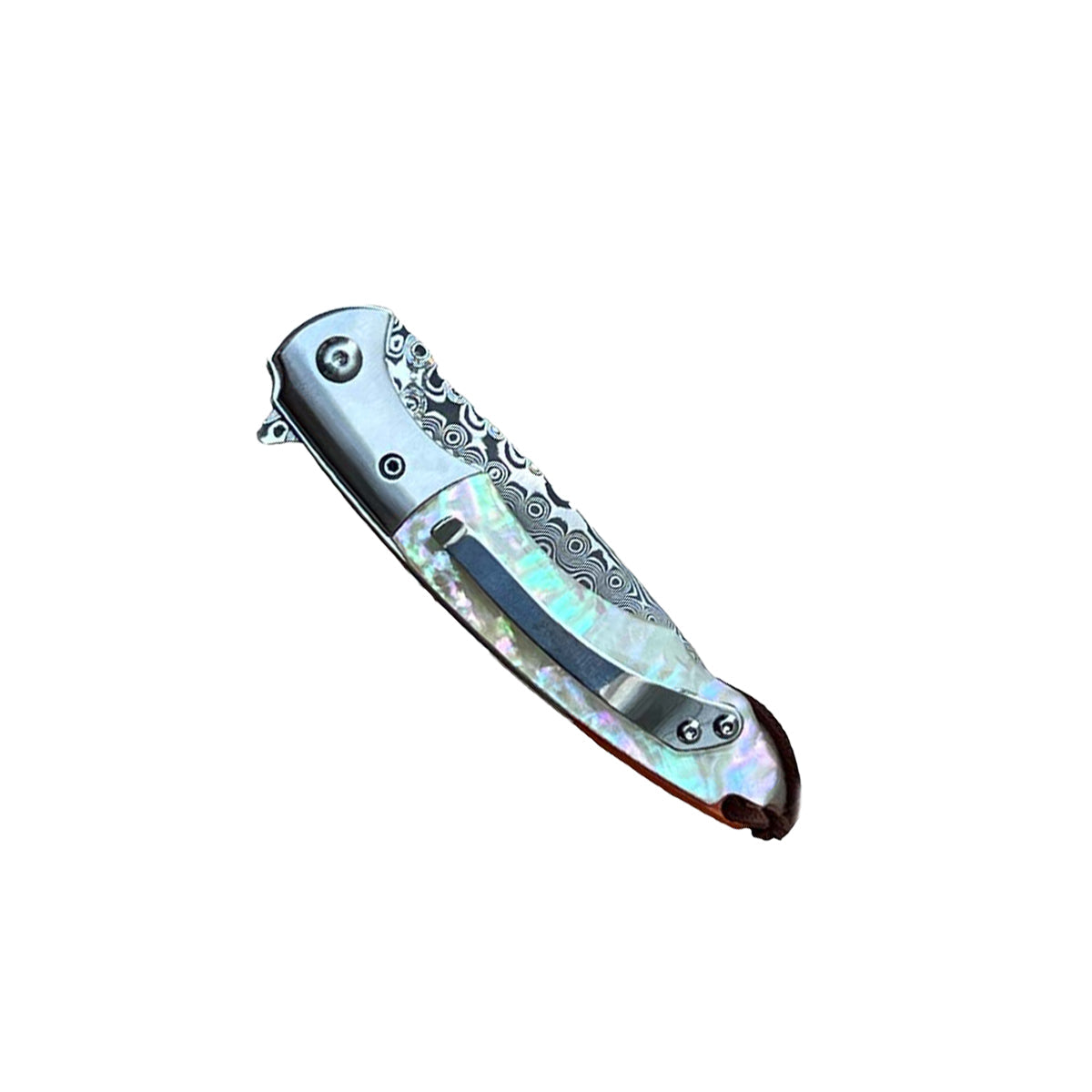 3.5" Ball Bearing Folding Knife w/ Drop Point Damascus Blade - Tophatter Daily Deals