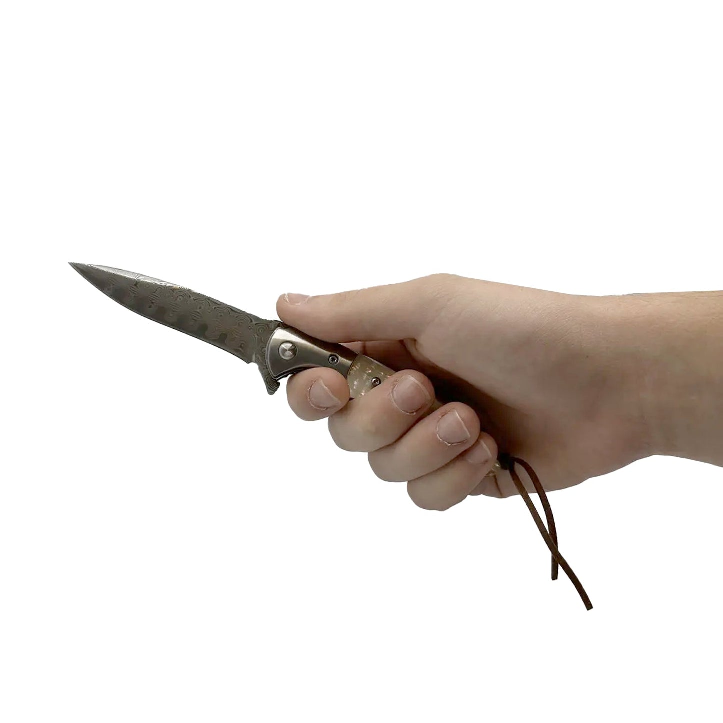 3.5" Ball Bearing Folding Knife w/ Drop Point Damascus Blade - Tophatter Daily Deals