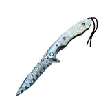 3.5" Ball Bearing Folding Knife w/ Drop Point Damascus Blade - Tophatter Daily Deals