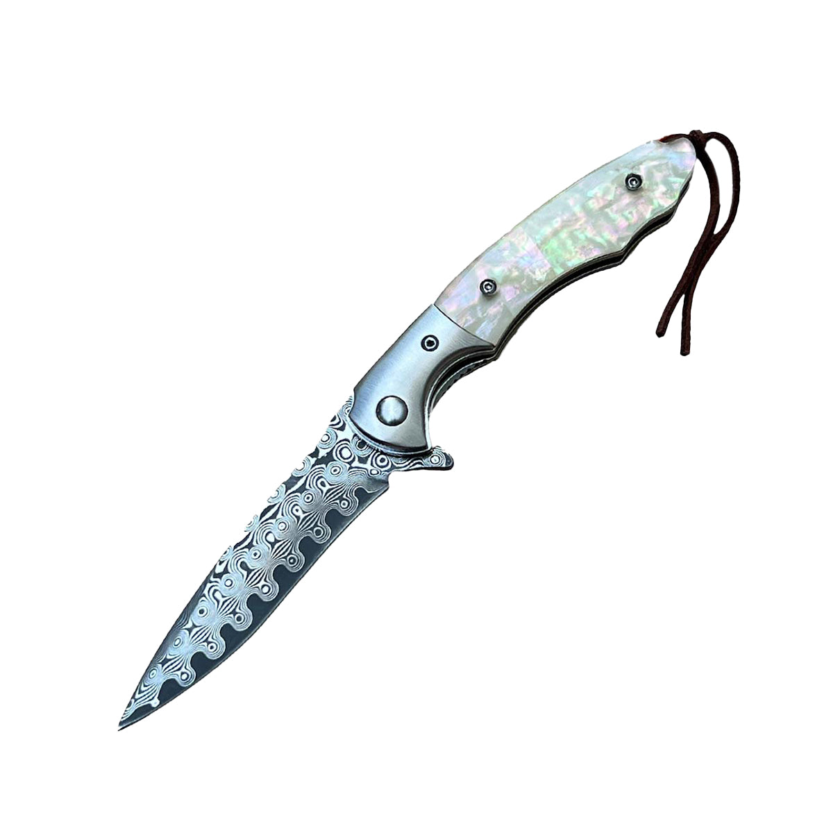 3.5" Ball Bearing Folding Knife w/ Drop Point Damascus Blade - Tophatter Daily Deals