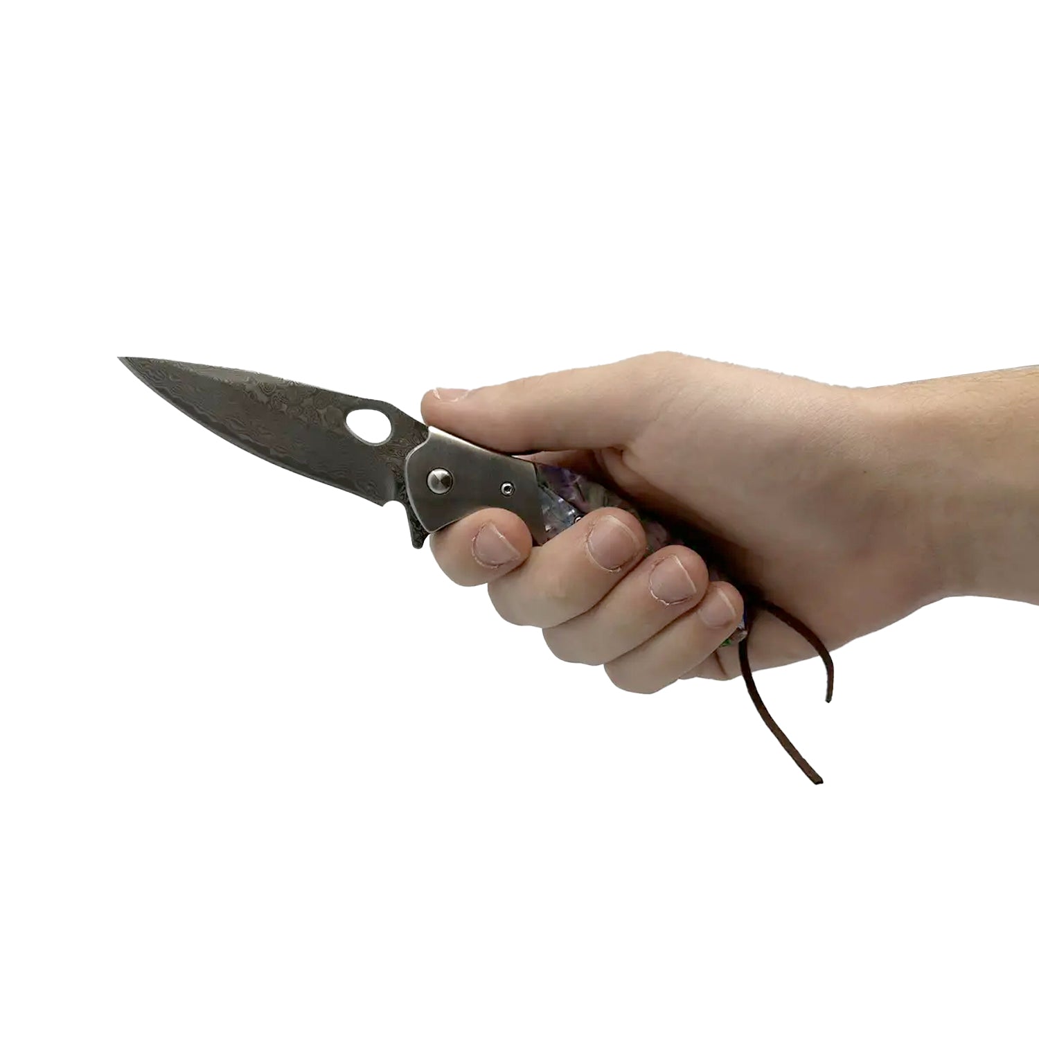 3.5" Damascus Drop Point Blade Knife w/ Abalone Handle - Tophatter Daily Deals