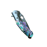 3.5" Damascus Drop Point Blade Knife w/ Abalone Handle - Tophatter Daily Deals