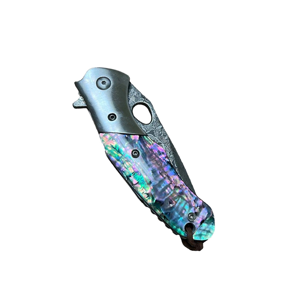 3.5" Damascus Drop Point Blade Knife w/ Abalone Handle - Tophatter Daily Deals