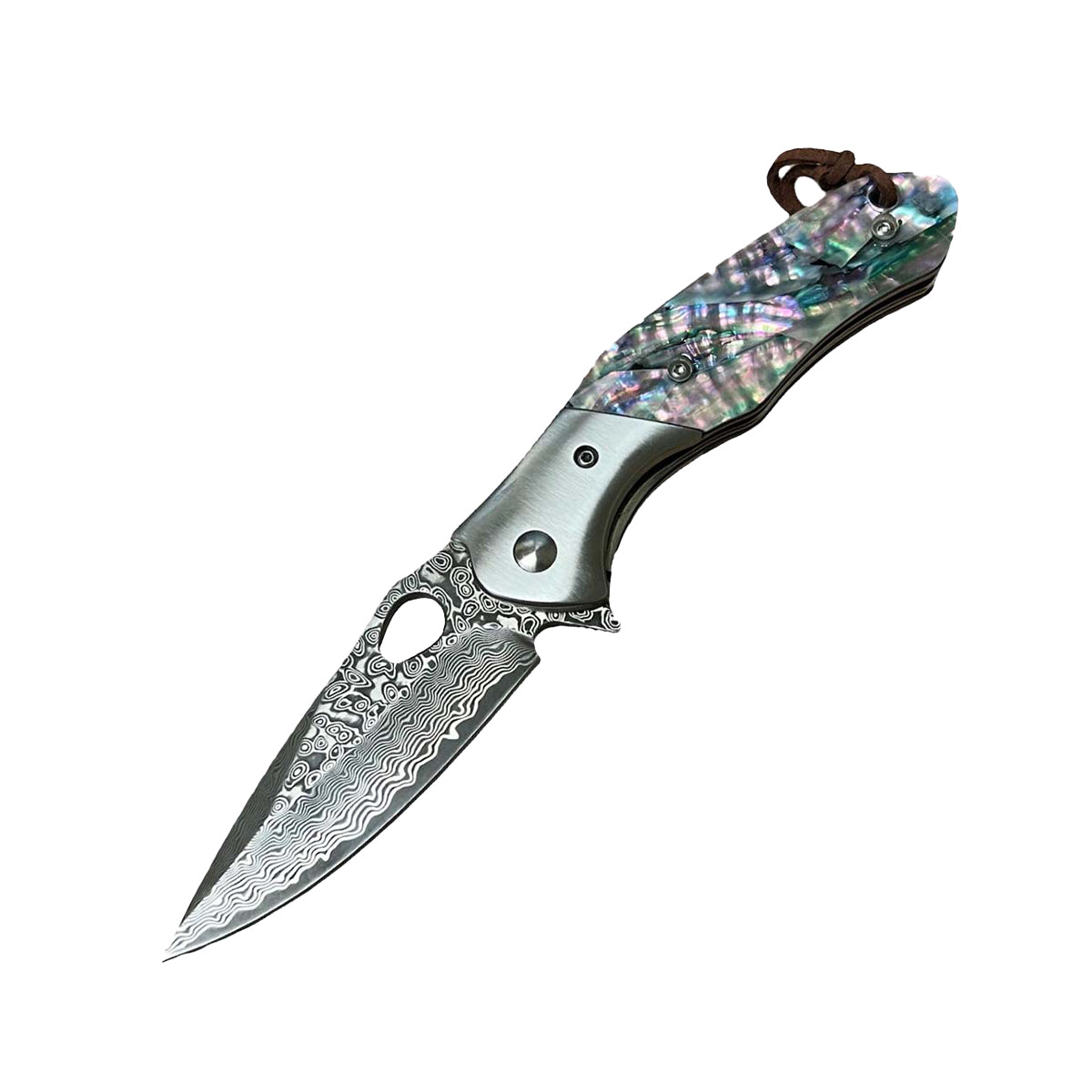 3.5" Damascus Drop Point Blade Knife w/ Abalone Handle - Tophatter Daily Deals