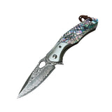 3.5" Damascus Drop Point Blade Knife w/ Abalone Handle - Tophatter Daily Deals