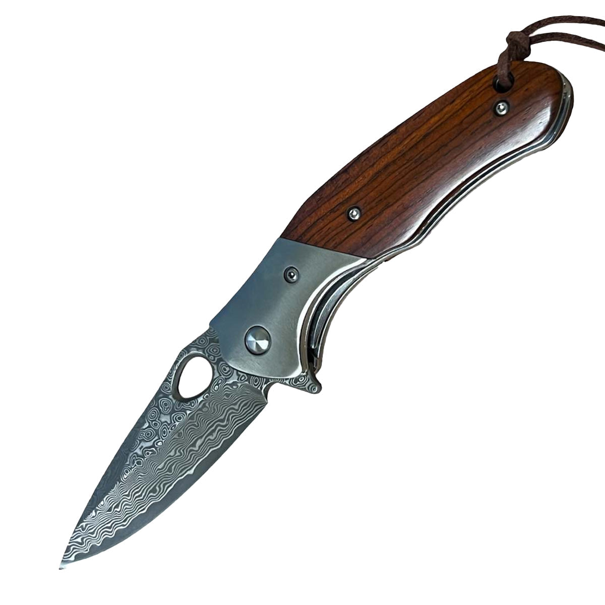 3.5" Damascus Drop Point Blade Knife w/ Wood Handle - Tophatter Daily Deals