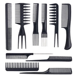 Hairdressing Combs Sets - 10 Pcs Hair Styling Comb Set Professional Black Hairdressing Brush Barbers Combs Apparel & Accessories - Tophatter Daily Deals