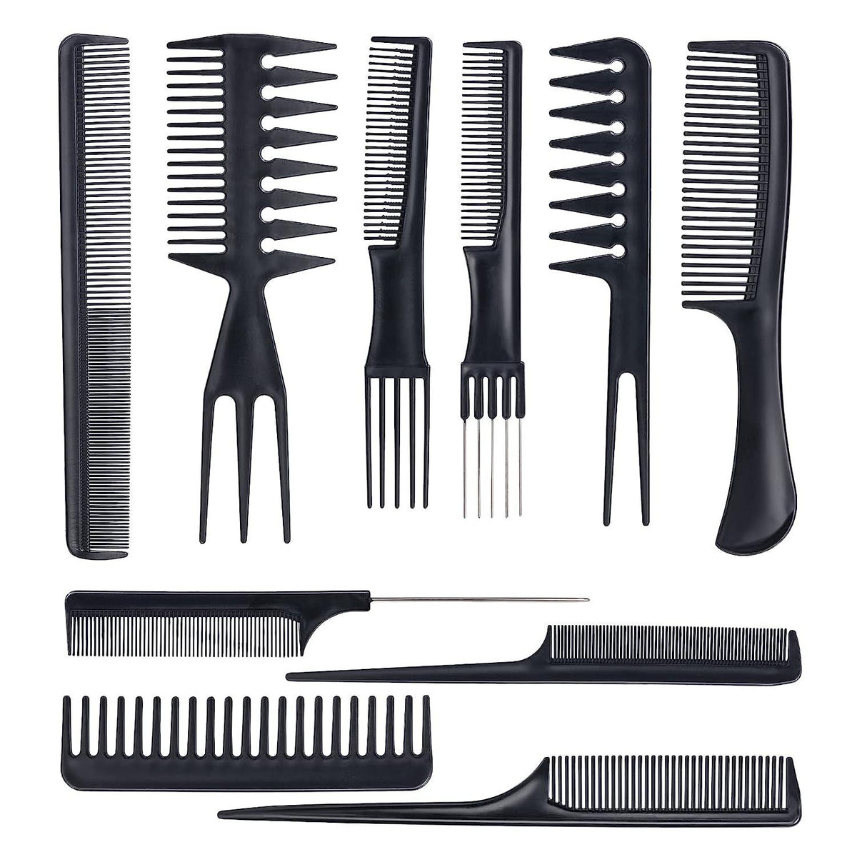 Hairdressing Combs Sets - 10 Pcs Hair Styling Comb Set Professional Black Hairdressing Brush Barbers Combs Apparel & Accessories - Tophatter Daily Deals
