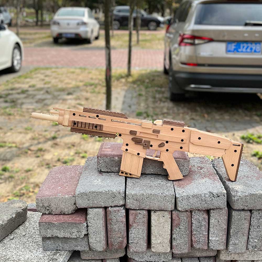 Wooden Scar Assault Rifle Replica Rubber Band Gun Model Kit - Tophatter Daily Deals