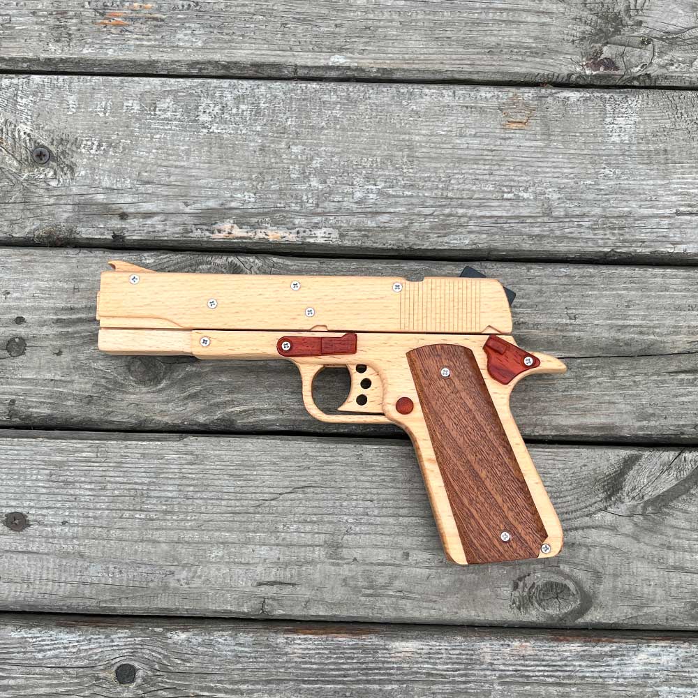 Assembled M1911 Wooden Replica Rubber Band Gun - Tophatter Daily Deals