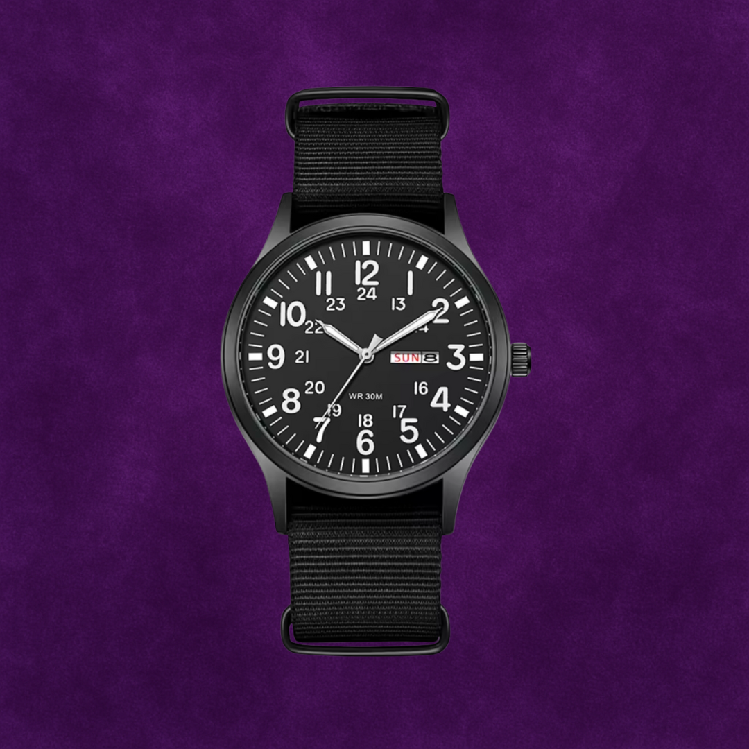 Adventure Men’s Watch – Waterproof, Scratch-Resistant, Nylon Strap, Rugged Outdoor Design Black Men's wristwatches - Tophatter Daily Deals