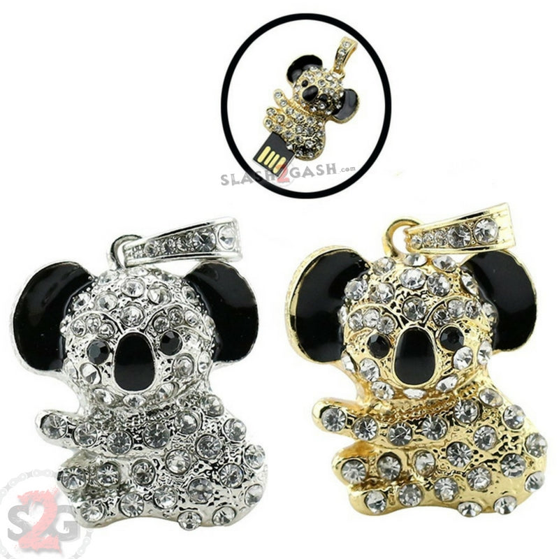 Cute Crystal Koala Necklace USB Flash Drive 2.0 16gb gold/silver USB Flash Drive - Tophatter Daily Deals