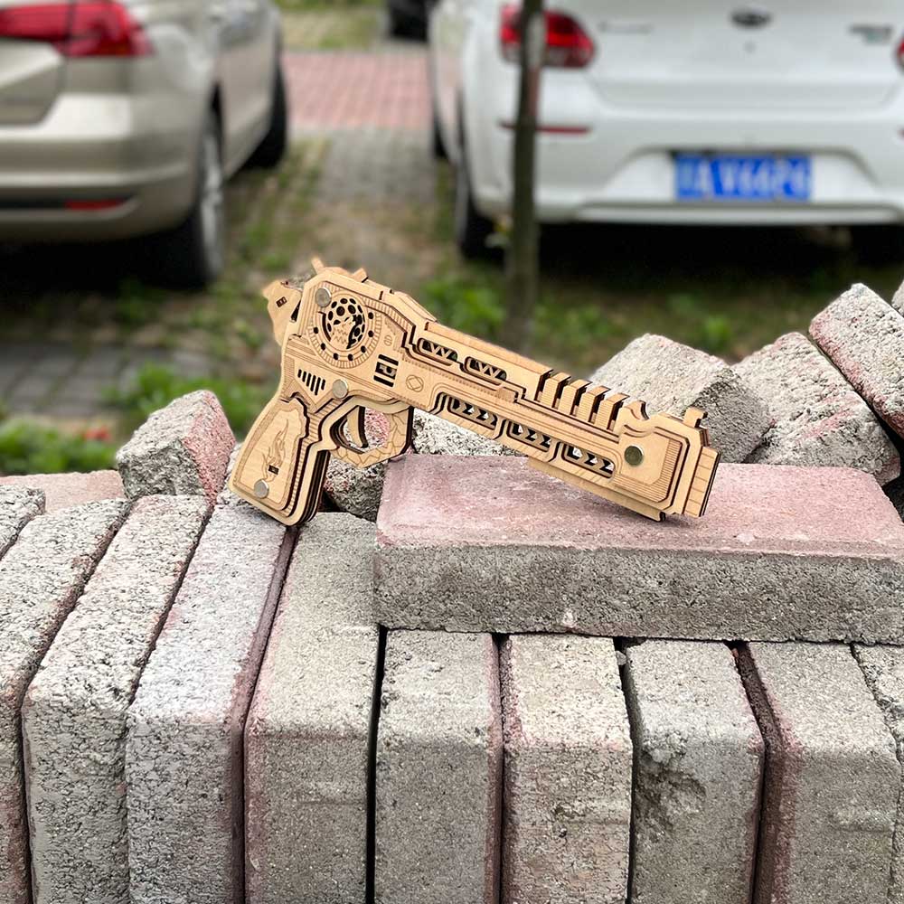 3D Gun Puzzle Wooden Rubber Band Gun Model Kit - Tophatter Daily Deals