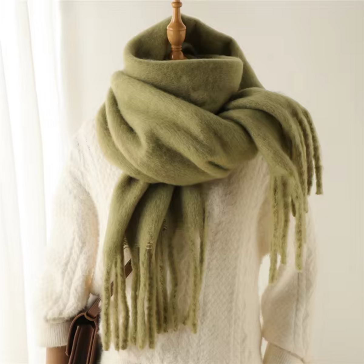 Oversized Cozy Women’s Winter Scarf -Blanket Style Cashmere Army green One Size - Tophatter Daily Deals
