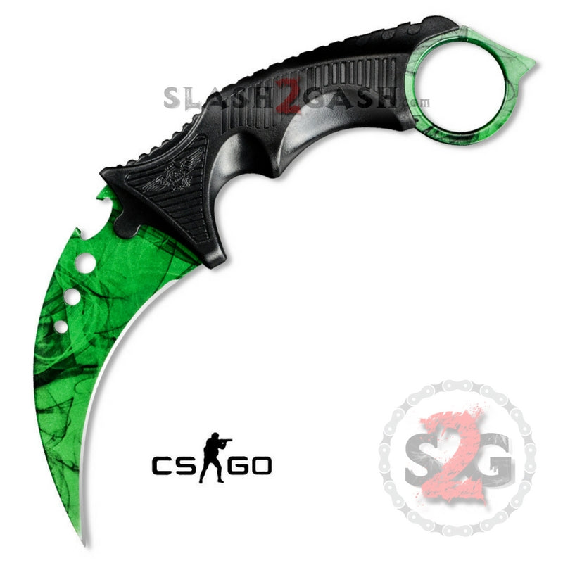 CSGO ELITE Counter Strike Full Tang KARAMBIT Tactical Claw Neck Knife Green Doppler Emerald Knife-Fixed - Tophatter Daily Deals