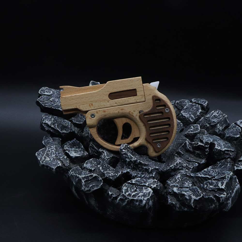 Mini Revolver Assembled Solid Wood Rubber Band Gun - Tophatter Daily Deals