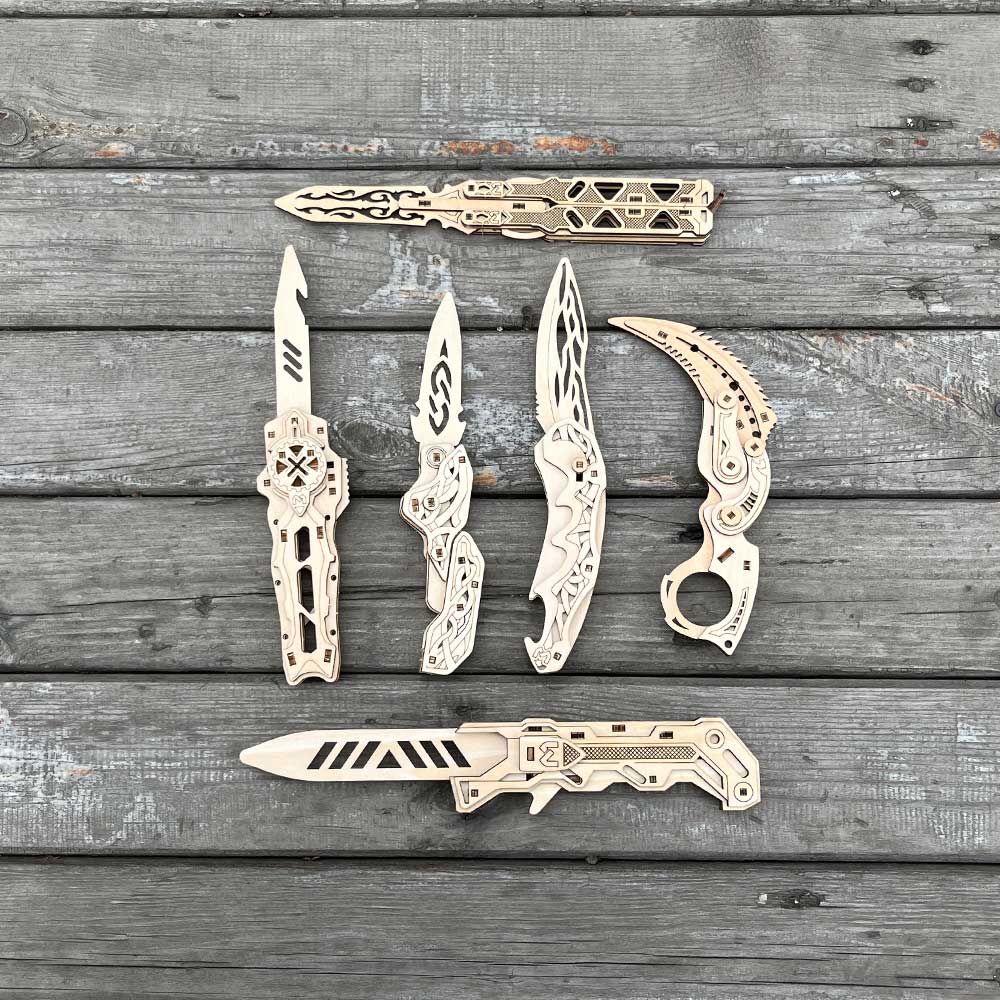 6 Cool Wooden Knife Model Kit 3D Blade Puzzle Toy - Tophatter Daily Deals