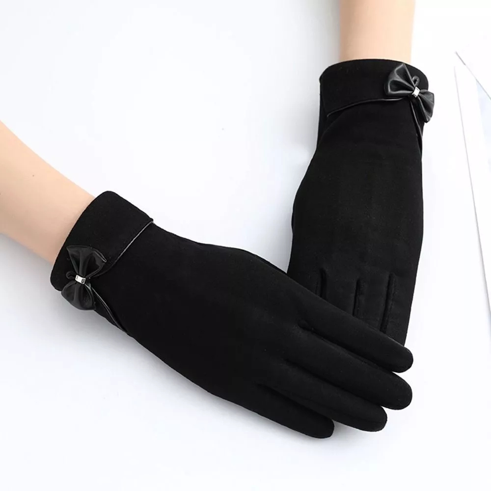 Warm Womens Touchscreen Gloves - Short Fitted Suede Winter Black One Size - Tophatter Daily Deals