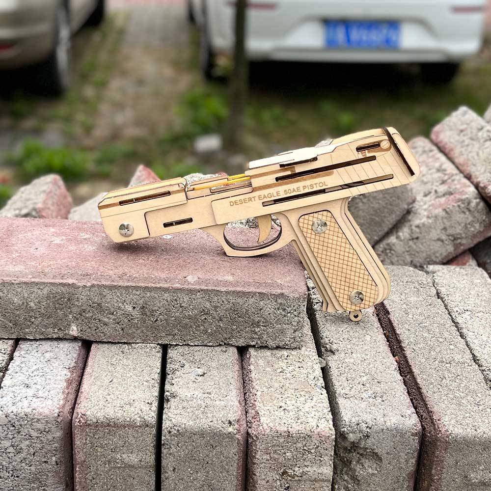 Solid Wooden Rubber Band Pistol With Functional Clip - Tophatter Daily Deals