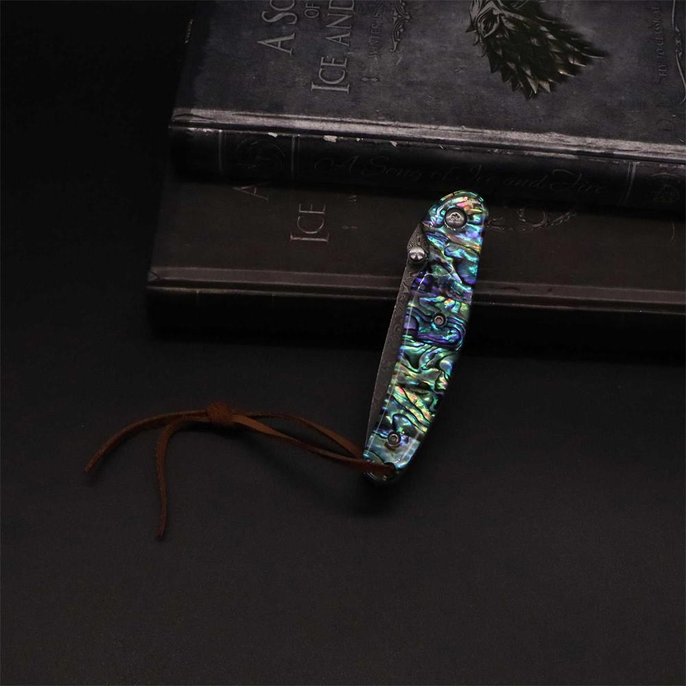Damascus Knife Handmade Colored Folding Knife - Tophatter Daily Deals