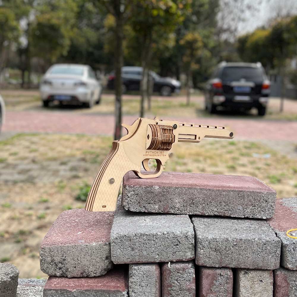 Assembled Revolver Wooden Rubber Band Gun Model Kit - Tophatter Daily Deals