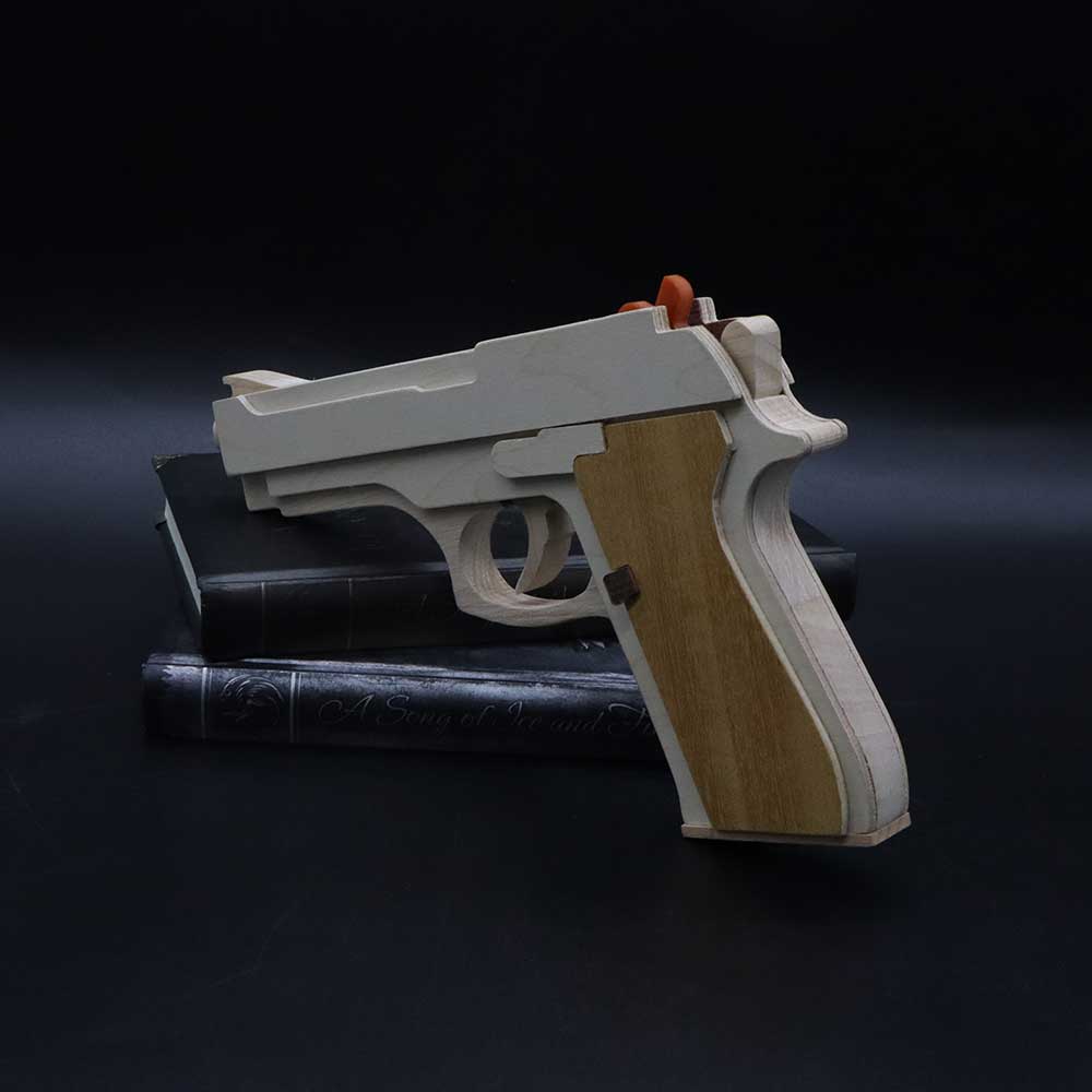 Solid Wooden Rubber Band M92F Pistol With Functional Clip - Tophatter Daily Deals