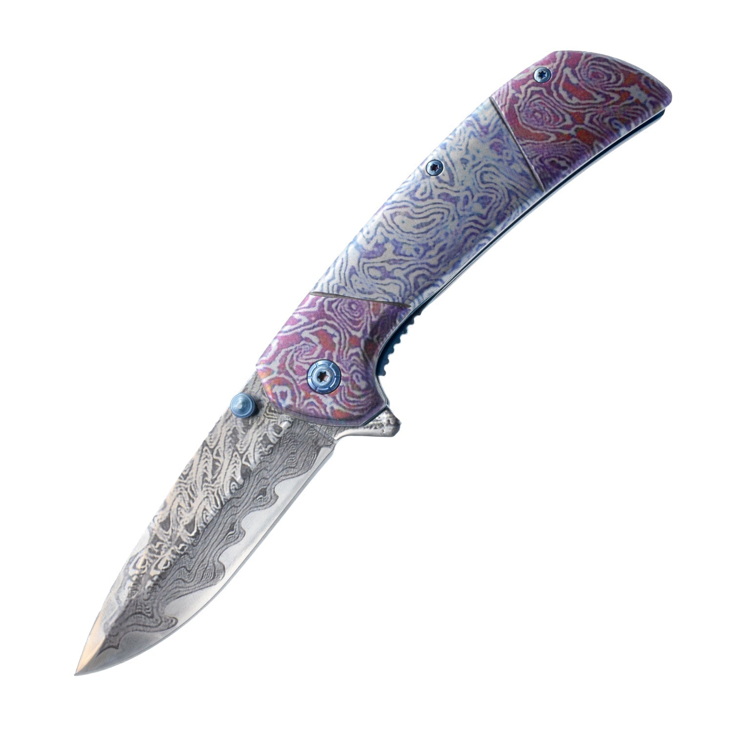 7.75" Titanium & Damascus Folding Knife Knife - Tophatter Daily Deals