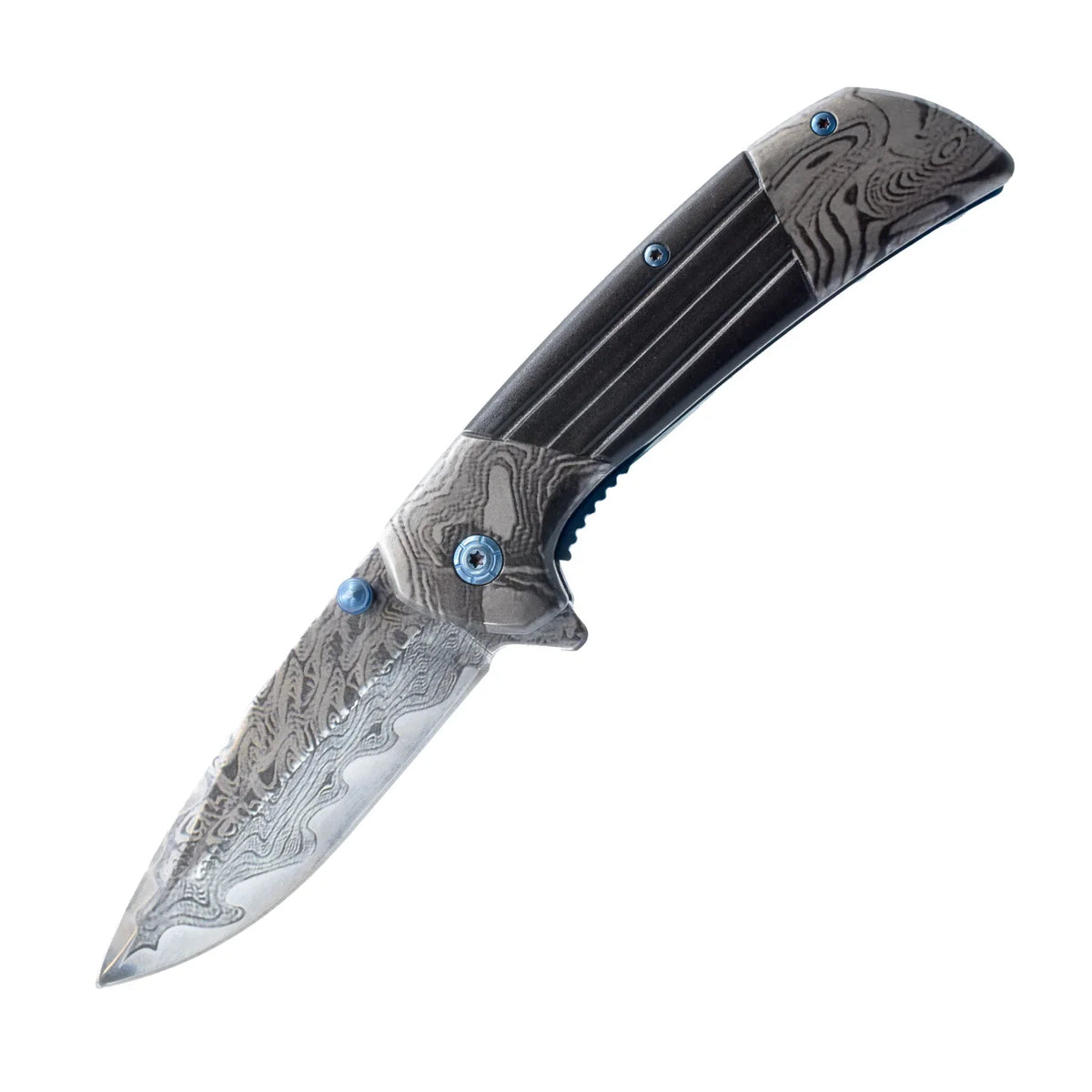 Titanium & Damascus Folding Knife "BLACK" - Tophatter Daily Deals