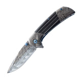 Titanium & Damascus Folding Knife "BLACK" - Tophatter Daily Deals
