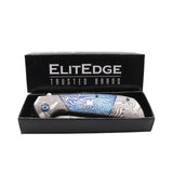 Titanium & Damascus Folding Knife "BLUE" - Tophatter Daily Deals