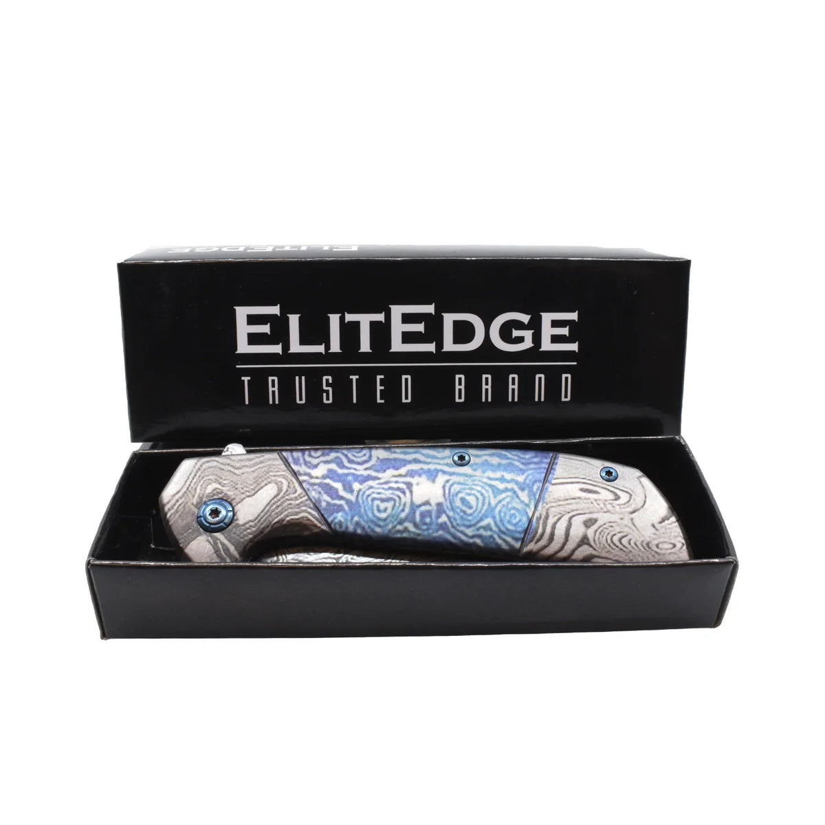 Titanium & Damascus Folding Knife "BLUE" - Tophatter Daily Deals