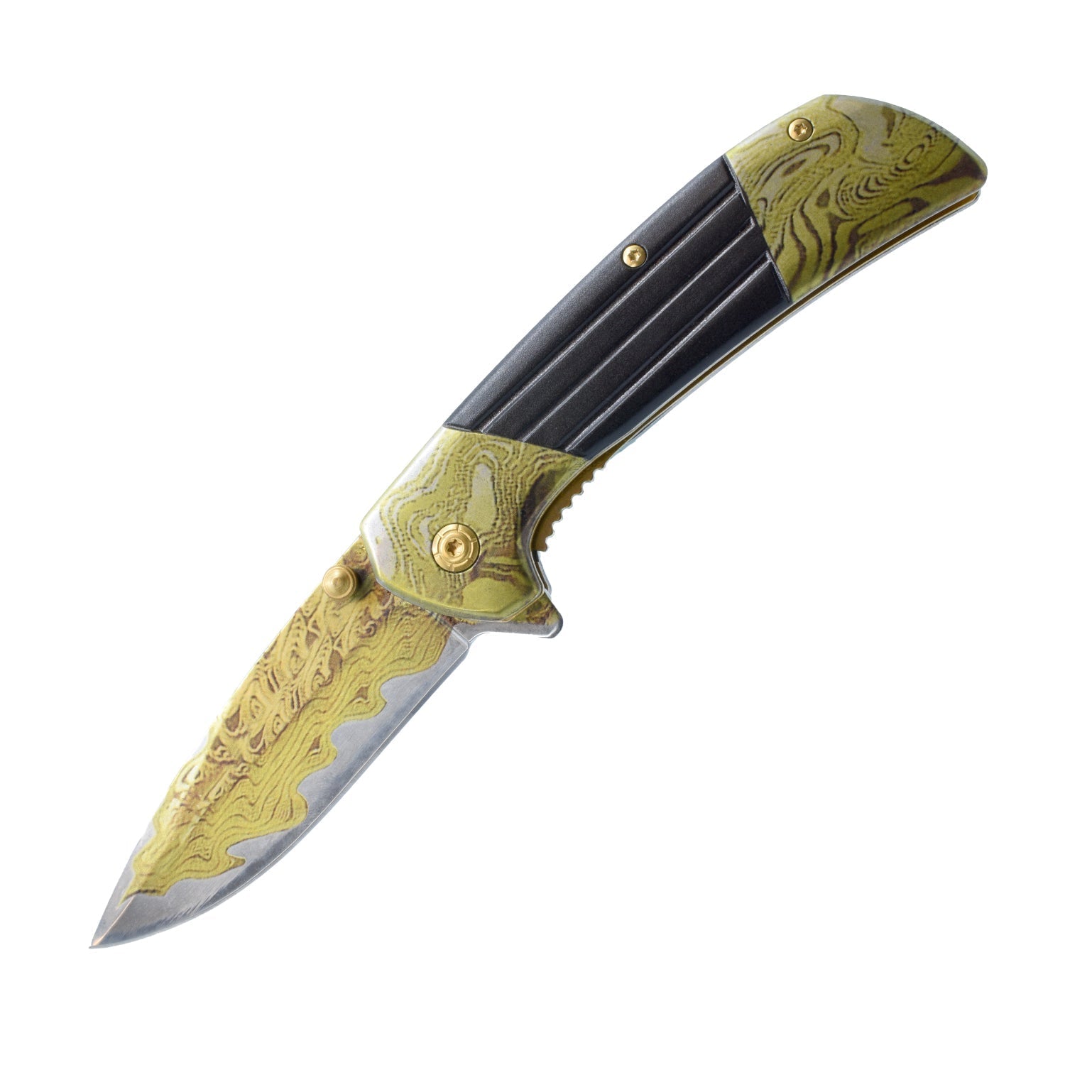 7.75" Titanium & Damascus Folding Knife Gold Knife - Tophatter Daily Deals