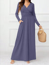 Pocketed Surplice Long Sleeve Maxi Dress Casual Dresses - Tophatter Daily Deals