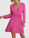 FAM-FAM Surplice Long Sleeve Mini Dress Deep Rose Casual Dresses - Tophatter Daily Deals