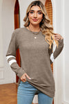 Striped Heathered Round Neck T-Shirt Mocha Women's T-Shirts - Tophatter Daily Deals