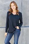 Basic Bae Full Size V-Neck Long Sleeve Top Dark Navy Blouses - Tophatter Daily Deals