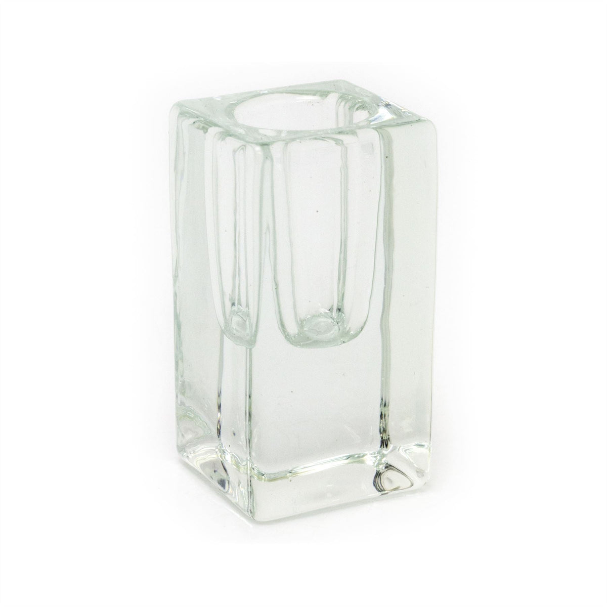 Clear Glass Candlestick | Square Glass Taper Dinner Candle Holder - 8cm Candle Holder - Tophatter Daily Deals
