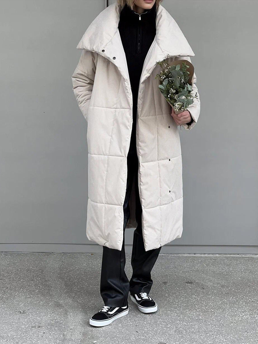 Warm Oversized Women Long Coat - Quilted Cotton For Winter Beige 3D Changing Face Moving Picture Frame - Tophatter Daily Deals